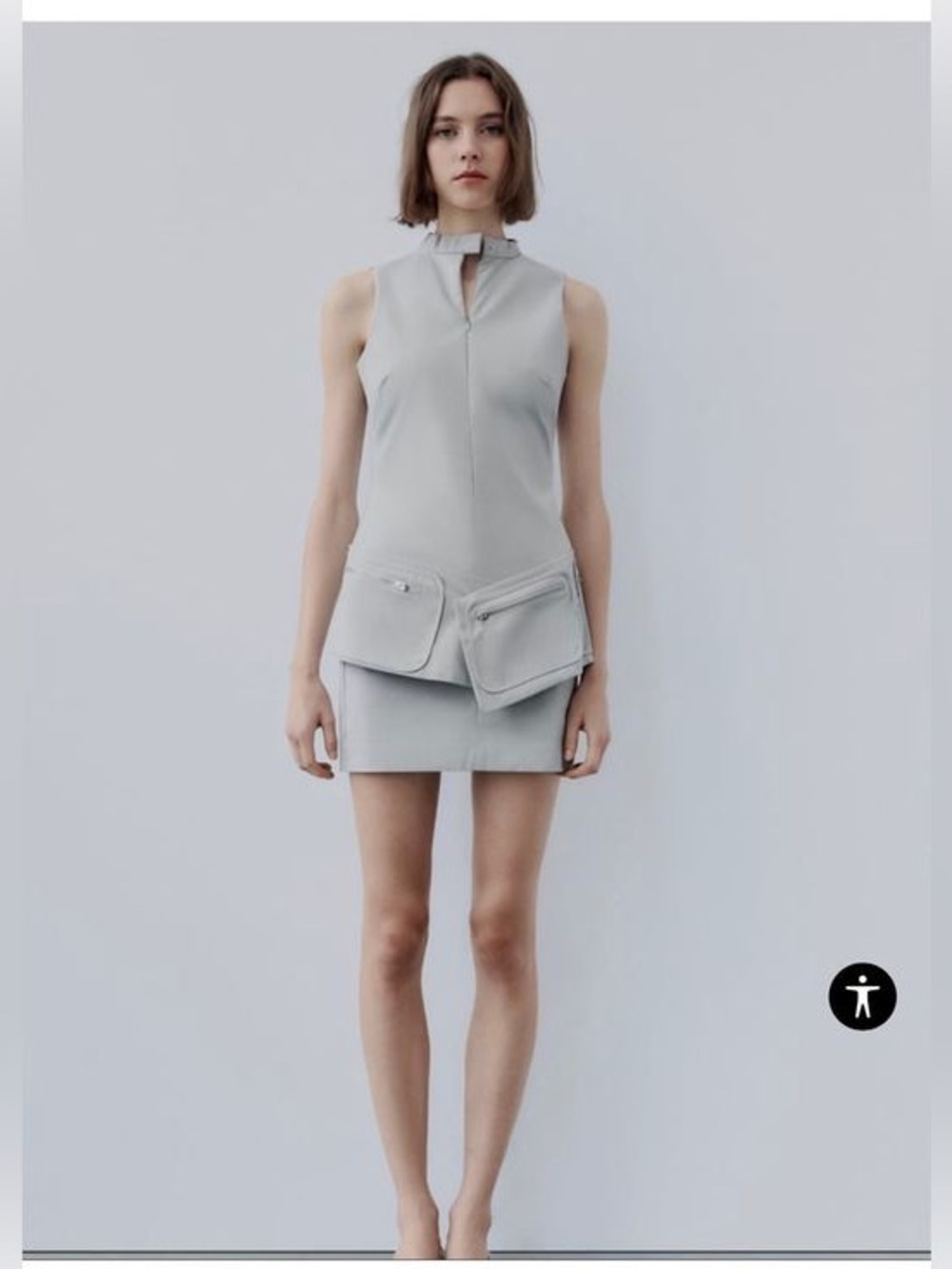 Zara Utility Pocket Mini Dress Light Gray XS NWT